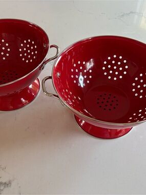 Red Enamel Metal Colanders - Set of 2